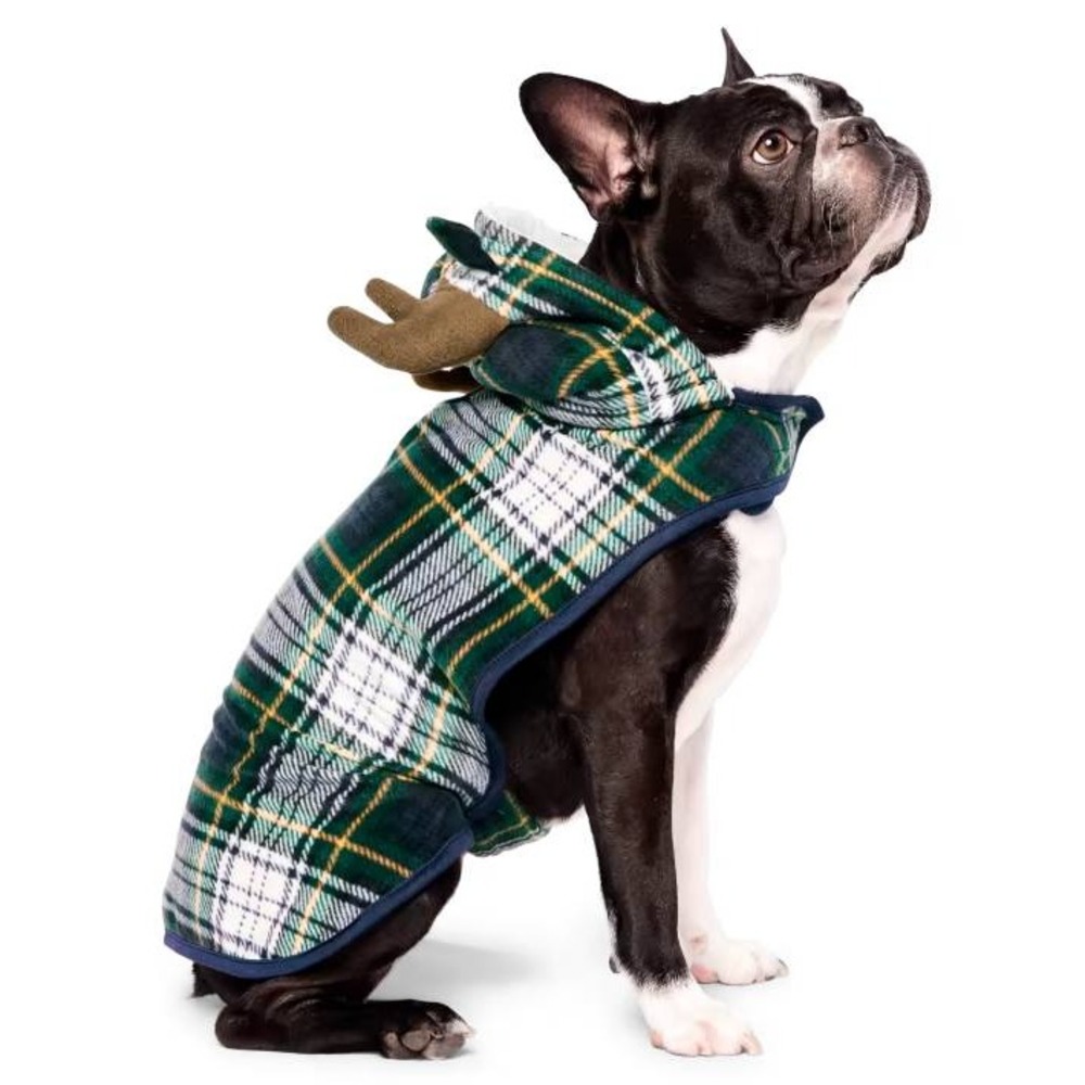 Green Plaid Reindeer Dog Hoodie Sweater Costume Pet XL Holiday Christmas Novelty